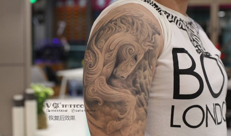 天马恢复后！纹身图片_手臂欧美写实天马天使恢复后效果纹身图案