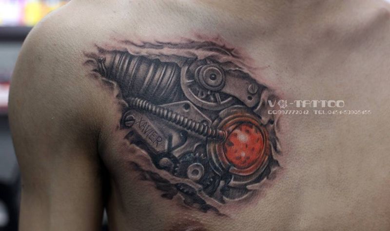 遮盖作品机械心室纹身图片_成品胸部欧美写实哈尔滨哈尔滨V刺阿V机械3D纹身图案