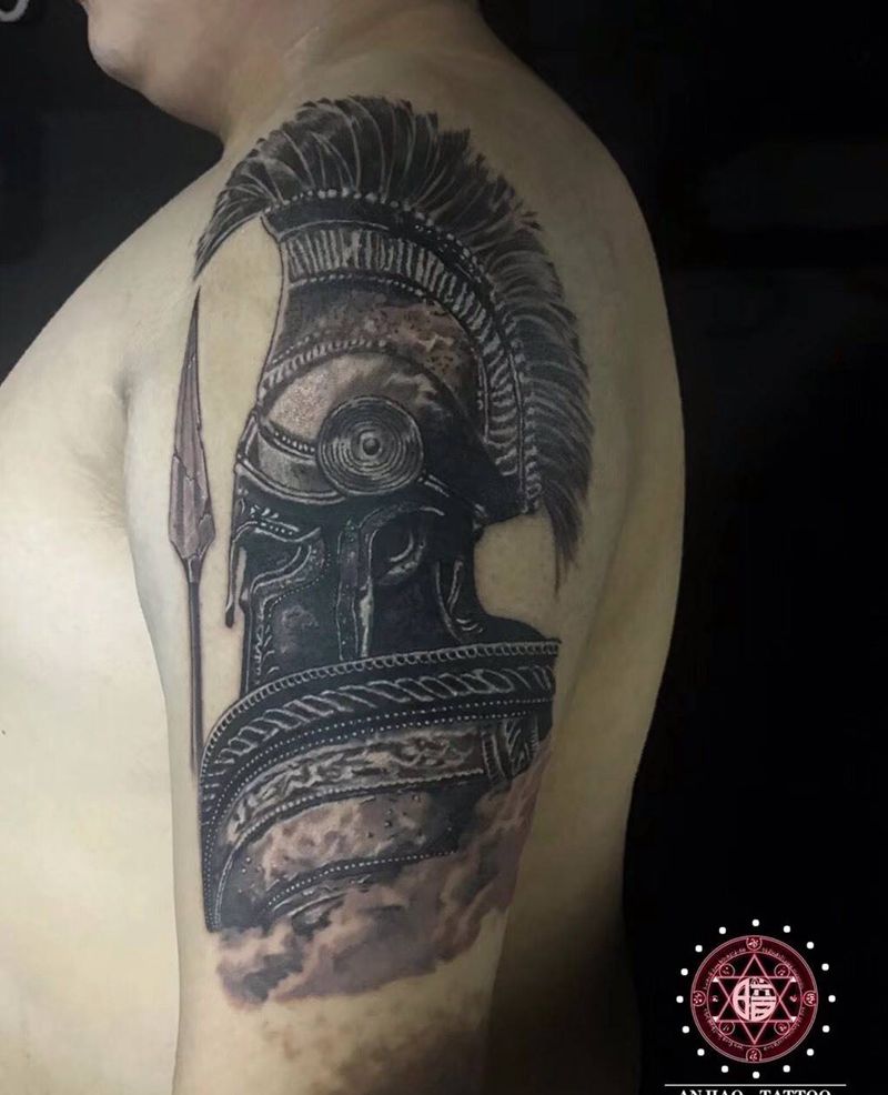 罗马战士纹身图片_手臂欧美写实斯巴达罗马战士纹身图案