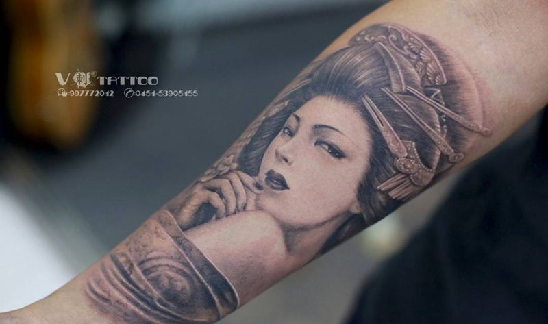 艺妓！纹身图片_手臂肖像传统阿V作品哈尔滨V刺肖像王子肖像人物艺妓纹身图案