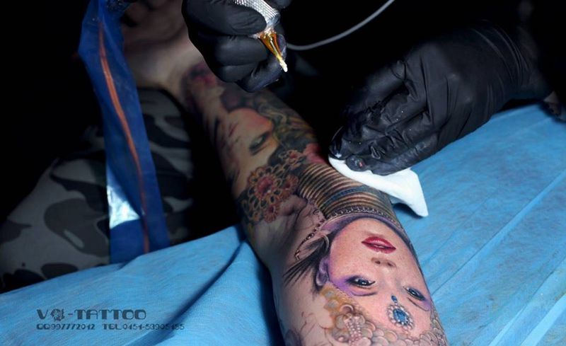 写实肖像纹身图片_成品手臂欧美肖像写实哈尔滨哈尔滨V刺3D花臂纹身图案