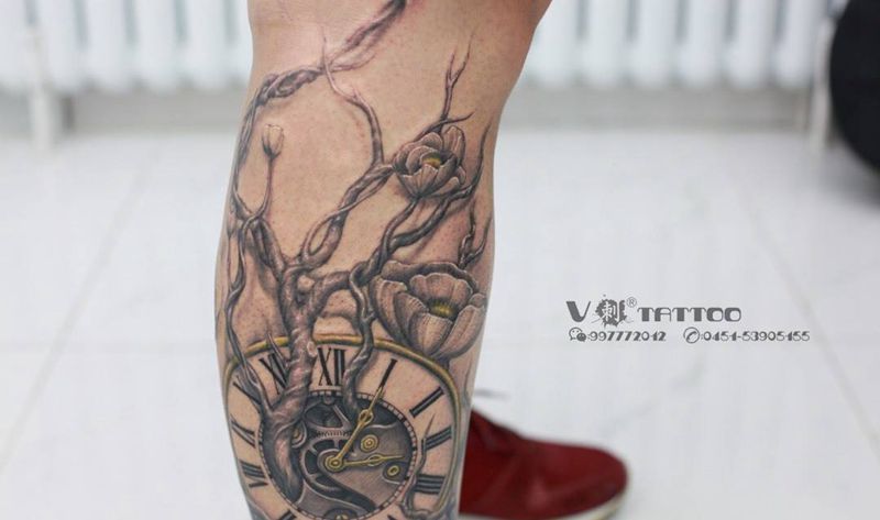 春风十里，不如纹身陪你！纹身图片_阿V作品哈尔滨V刺肖像王子3D写实钟表蛇纹身图案