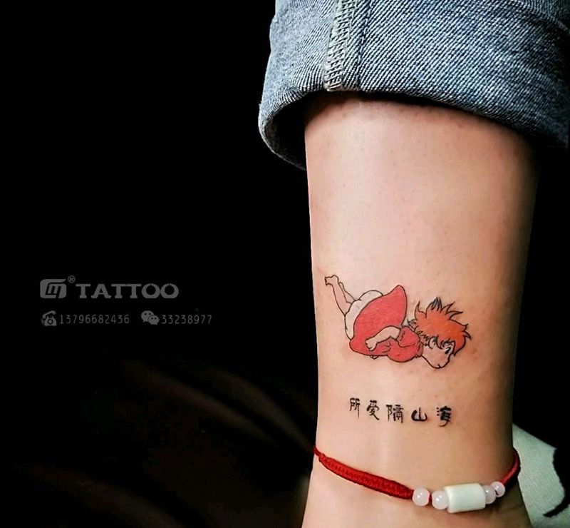 波妞纹身图片_腿部纹身图案