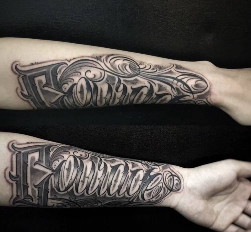 花体字纹身图片_成品手稿原创花体字线条酷炫 欧美手臂纹身图案