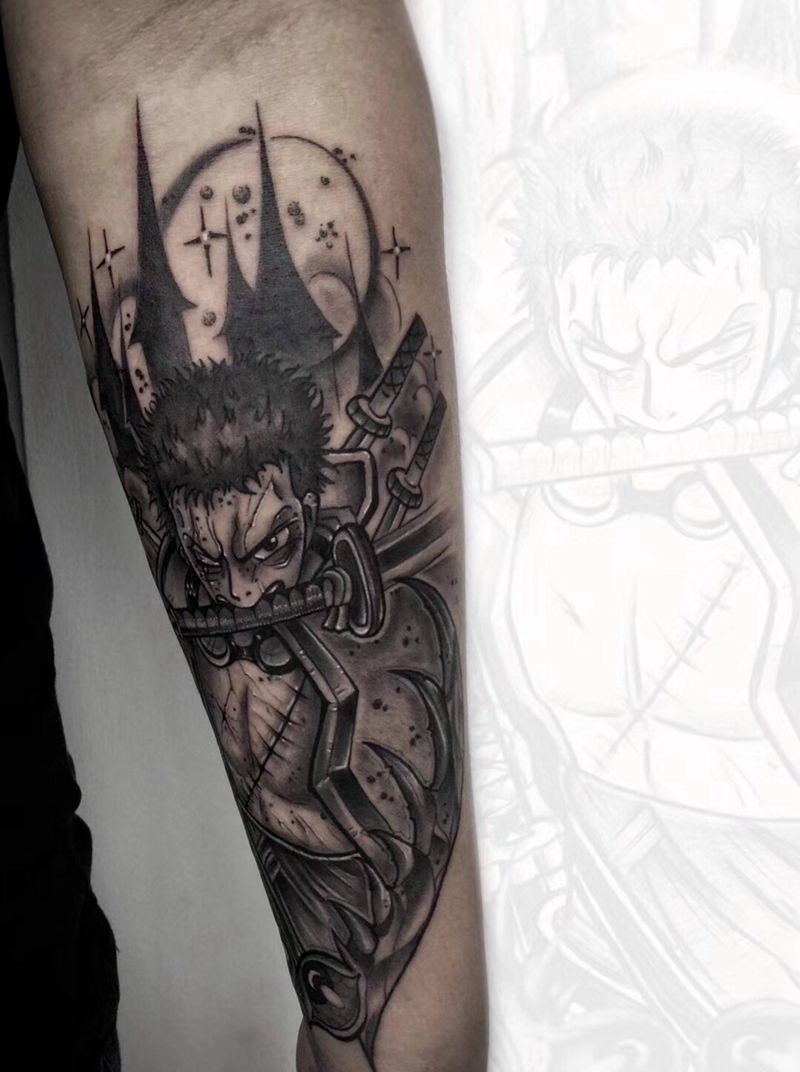 妖刀 索隆纹身图片_手部欧美写实纹身图案