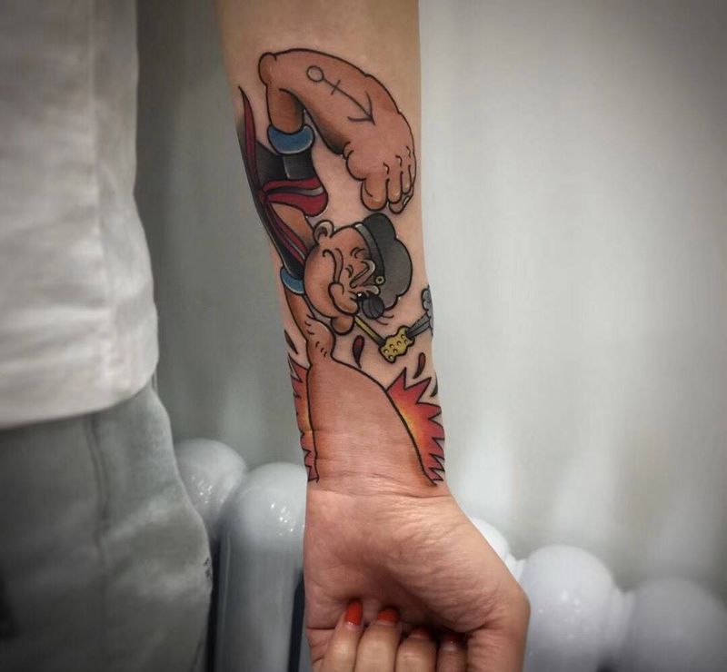 大力水手纹身图片_成品原创旅行school酷炫 线条贴纸欧美手臂纹身图案