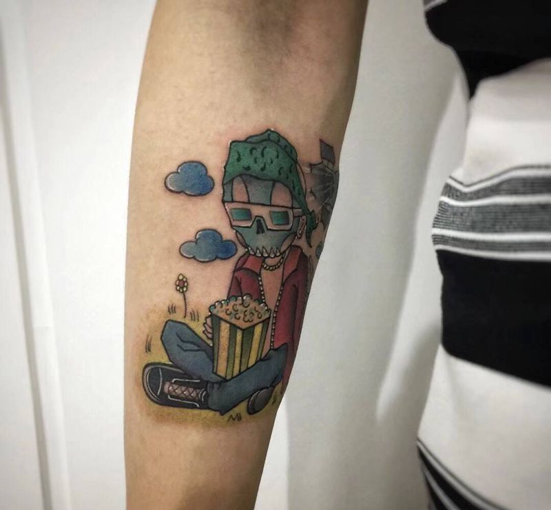 vans纹身图片_成品插画手臂欧美原创酷炫 school线条动漫人物纹身图案