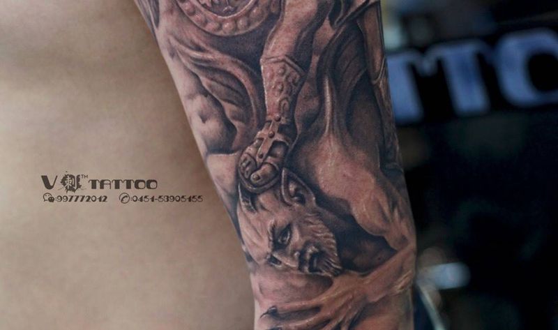 不同属性！纹身图片_写实欧美V刺 肖像王子阿V作品写实哈尔滨花臂建筑纹身图案