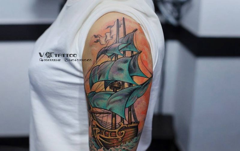 帆船纹身图片_成品手稿插画写实欧美哈尔滨哈尔滨V刺3D阿Vschool纹身图案
