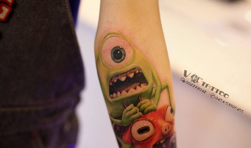怪兽大学！纹身图片_成品欧美哈尔滨V刺 肖像王子阿V作品写实纹身图案