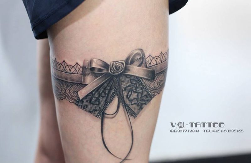 蕾丝蝴蝶结纹身图片_成品腿部欧美原创哈尔滨V刺哈尔滨阿V3D蕾丝蝴蝶结纹身图案