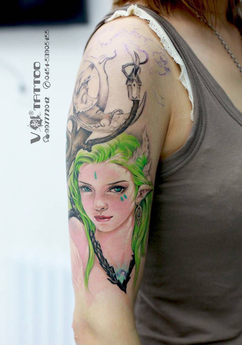 暗夜精灵…纹身图片_肖像人物原创阿V作品哈尔滨肖像王子V刺肖像人物写实纹身图案