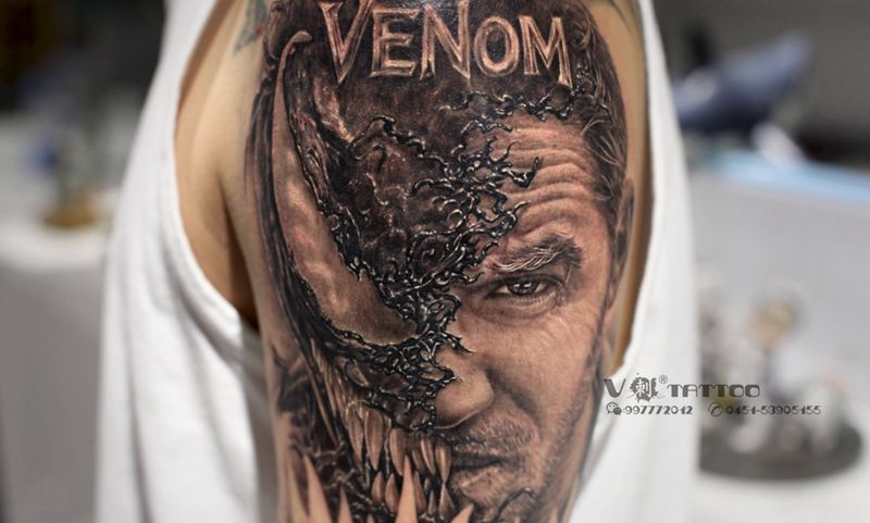 毒液！by阿V纹身图片_手臂欧美写实毒液欧美肖像纹身图案