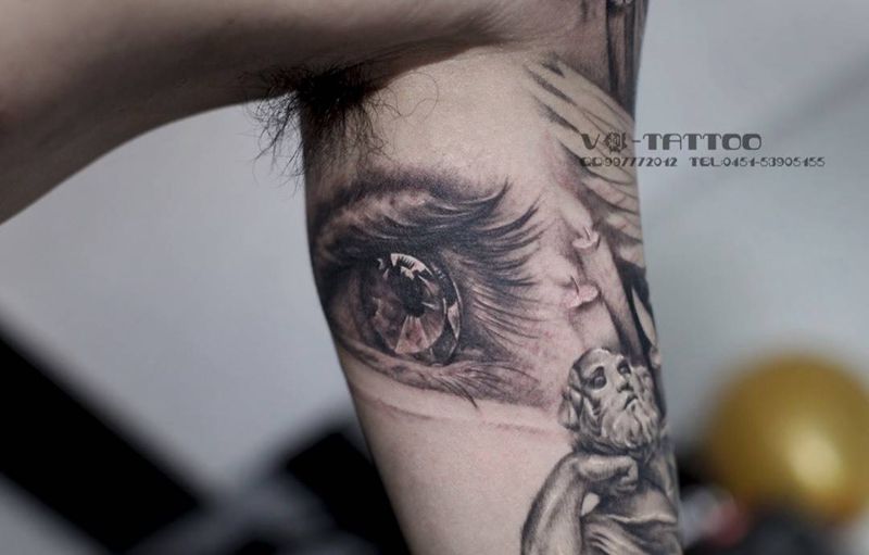 欧美花臂未完成…纹身图片_成品手臂欧美哈尔滨哈尔滨V刺3D阿V花臂纹身图案