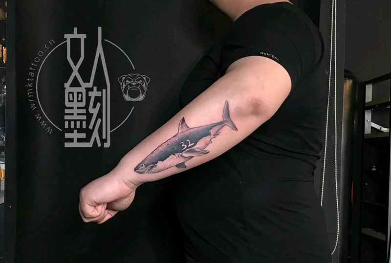 大鲨鱼纹身图片_手臂鲨鱼纹身图案