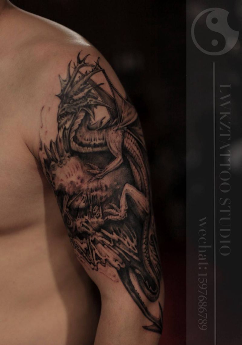 大臂作品纹身图片_成品手臂欧美原创纹身图案