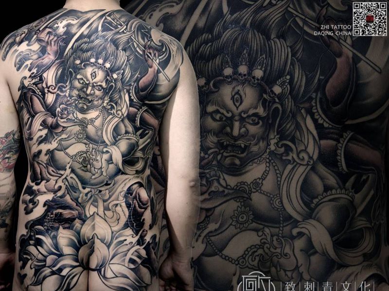 大暗黑天纹身图片_成品背部传统鬼神原创纹身图案