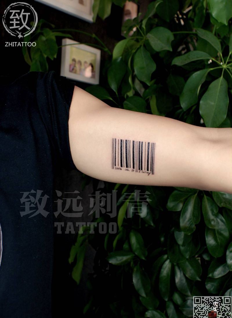 条形码纹身图片_成品手臂清新字符原创图腾纹身图案