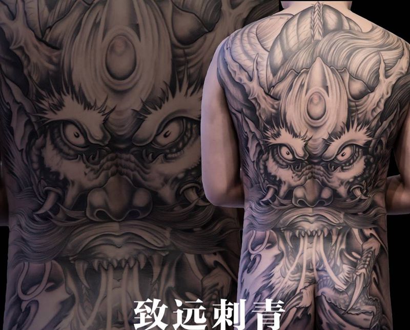 致远满背龙作品纹身图片_成品臀部背部传统动物原创纹身图案