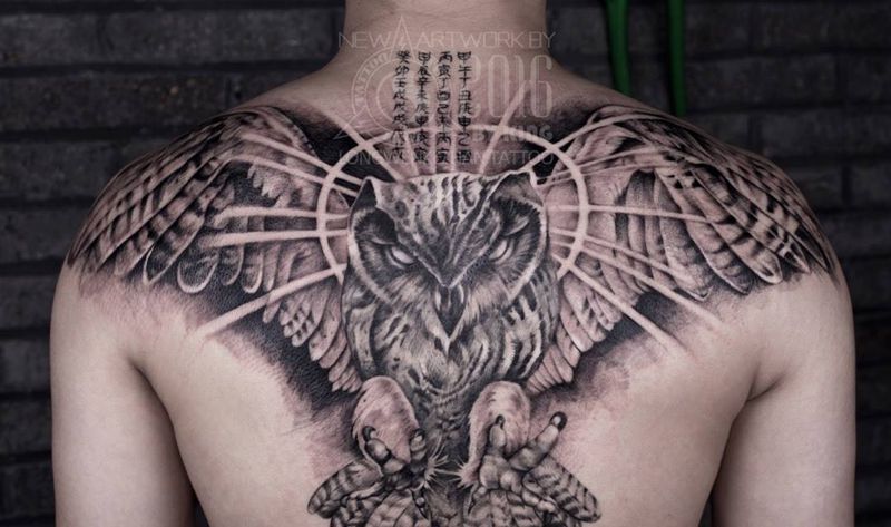 龙纹刻战刺青工作室出品纹身图片_成品背部欧美动物原创纹身图案