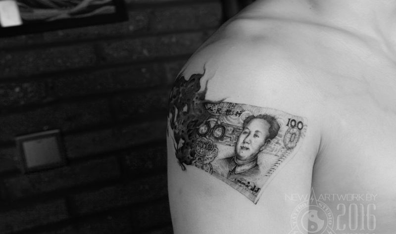 龙纹刻战刺青工作室出品纹身图片_成品原创肩部纹身图案