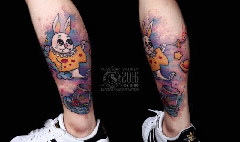 龙纹刻战刺青出品纹身图片_成品腿部欧美原创动物纹身图案