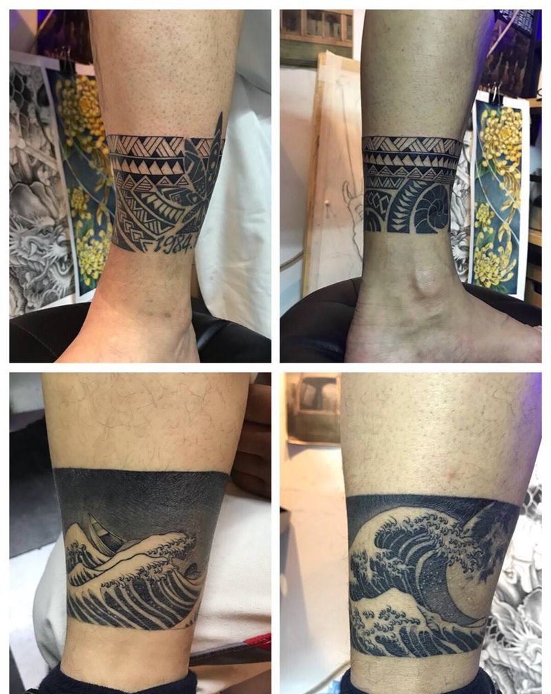 腿环纹身图片_手稿腿部纹身图案