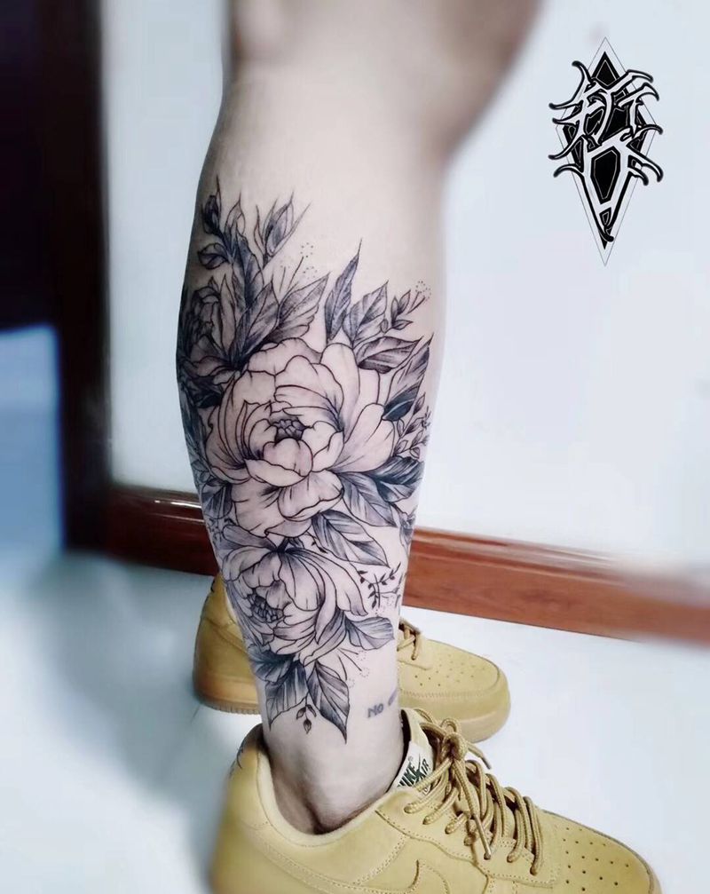小腿纹身图片_腿部花纹身图案