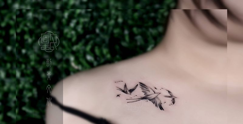 作品合集纹身图片_颈部背部新传统几何纹身图案