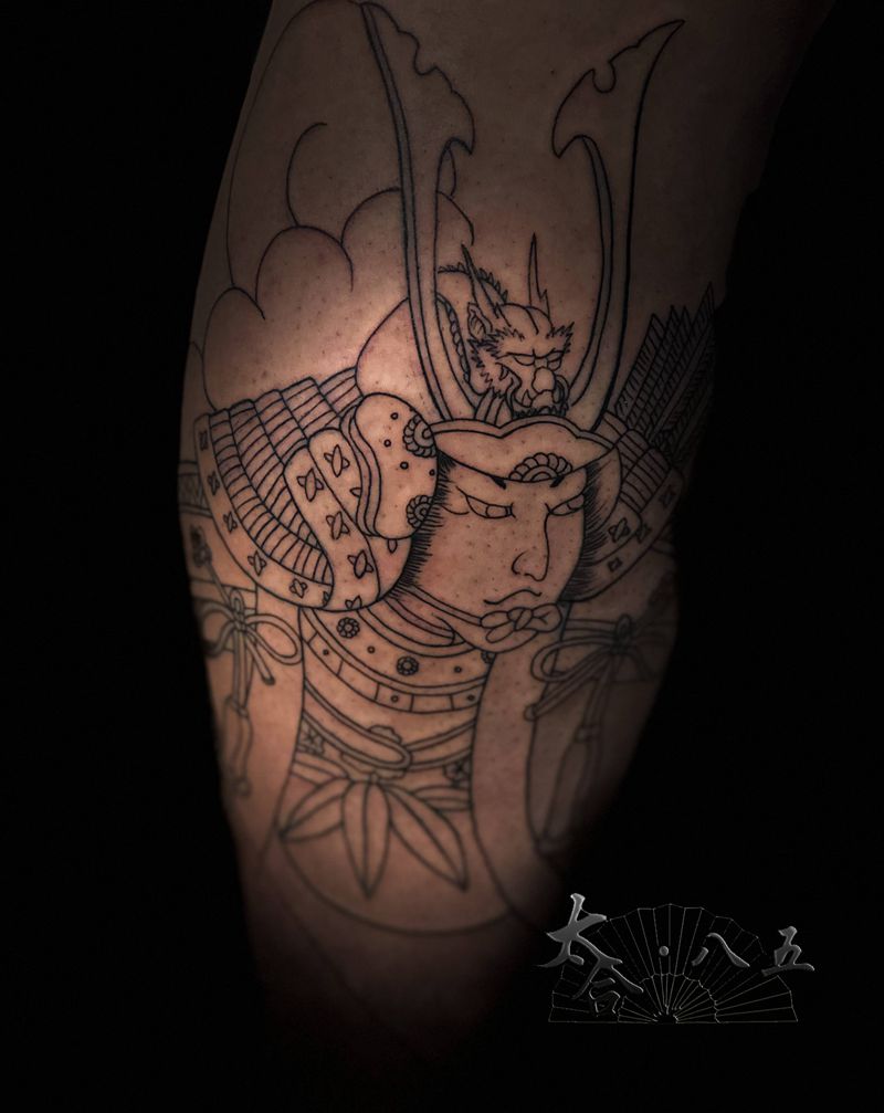 今川义元纹身图片_腿部老传统日式纹身图案