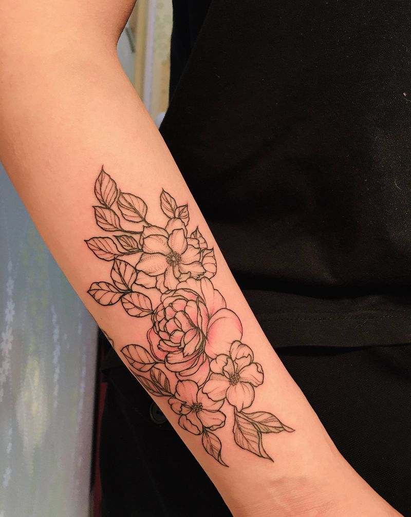 素花纹身图片_手臂素花纹身图案