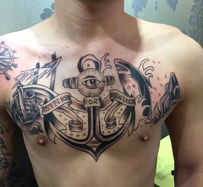 个性花胸纹身图片_胸部纹身图案