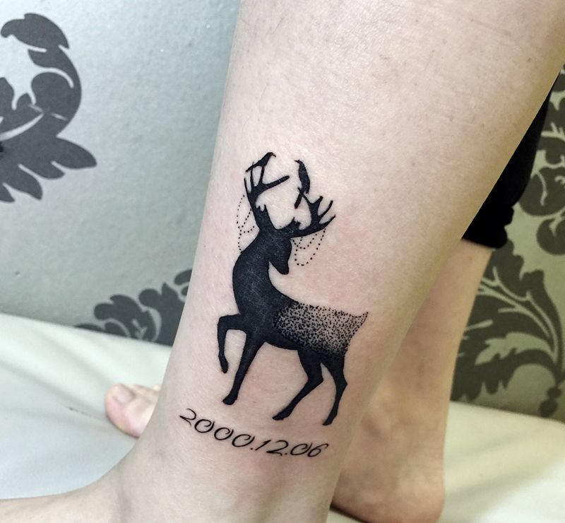 福禄纹身图片_腿部纹身图案