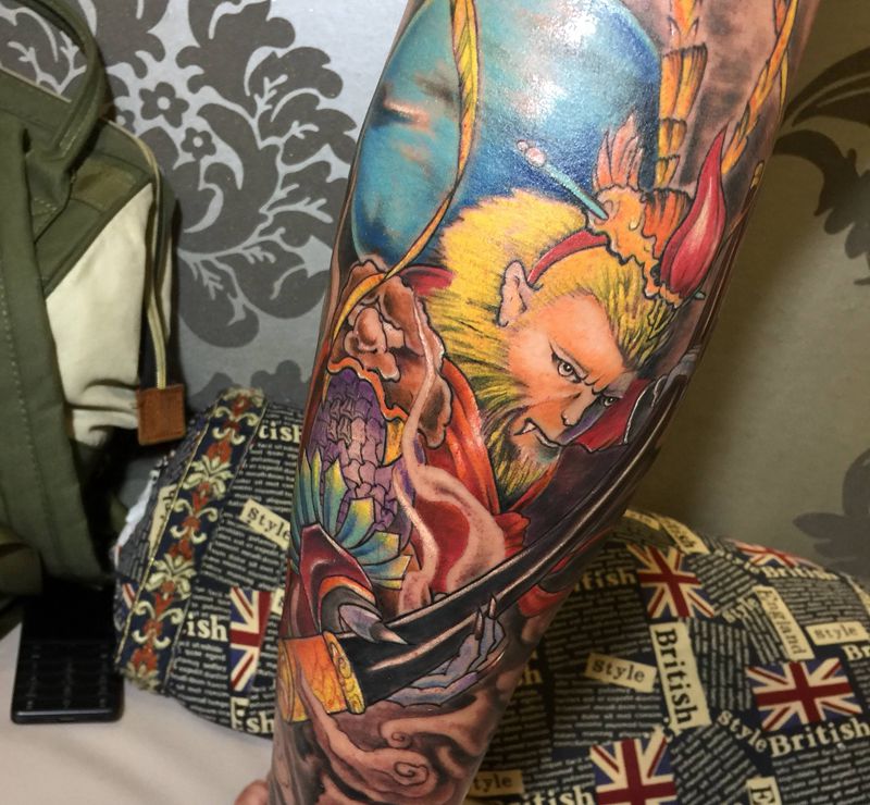 斗战圣佛u纹身图片_腿部纹身图案