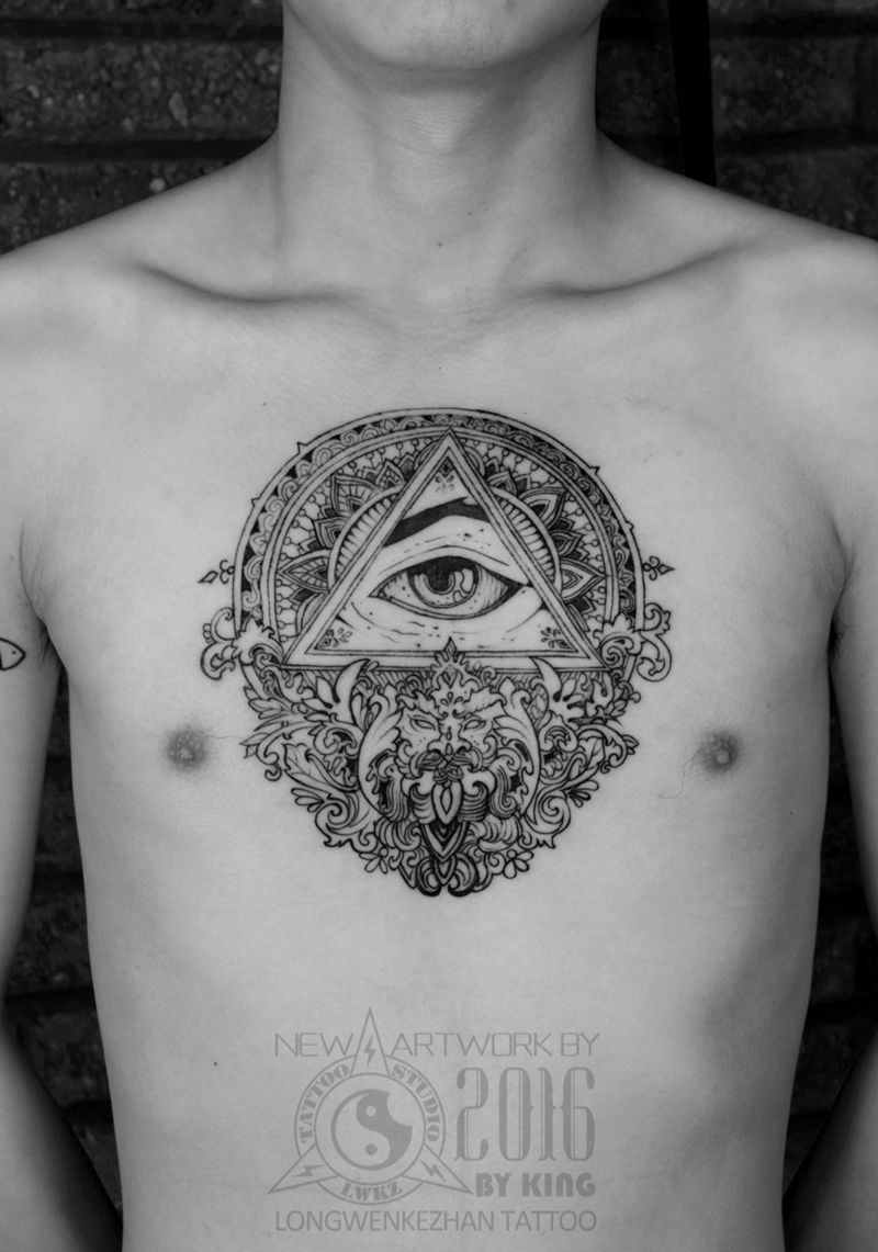 龙纹刺青工作室出品纹身图片_成品胸部欧美纹身图案