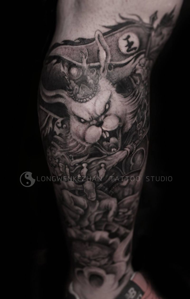 龙纹刻战刺青出品纹身图片_成品腿部纹身图案
