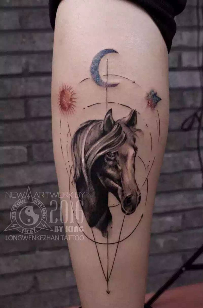 龙纹刻战刺青纹身图片_成品腿部欧美动物纹身图案