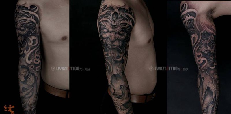 通臂欧美纹身图片_成品手臂欧美鬼神纹身图案