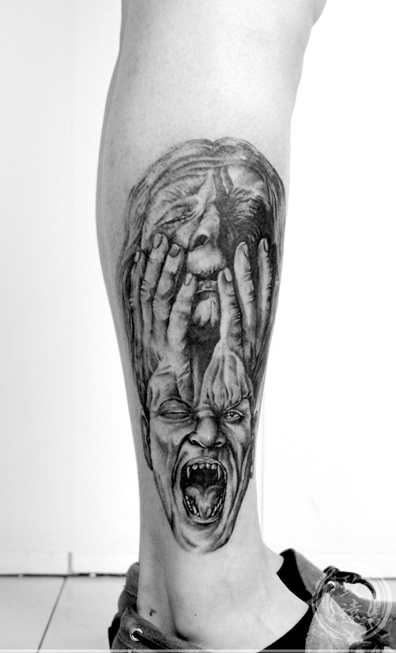 致远刺青纹身图片_成品欧美腿部原创鬼神人物纹身图案