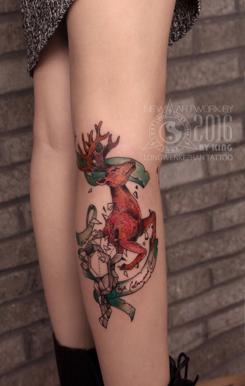 龙纹刻战刺青工作室出品纹身图片_成品腿部动物原创纹身图案