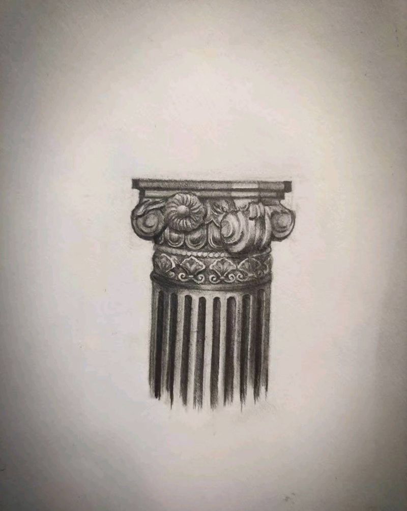 罗马柱纹身图片_背部纹身图案