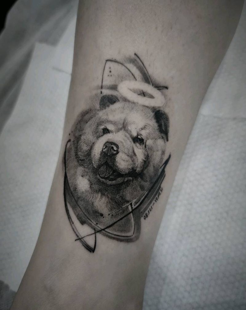 狗纹身图片_腿部点刺纹身图案