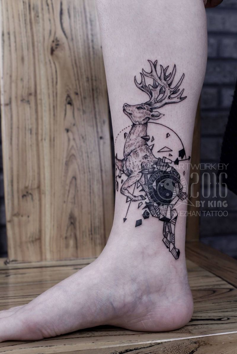 龙纹刻战刺青工作室出品纹身图片_成品腿部清新动物原创纹身图案