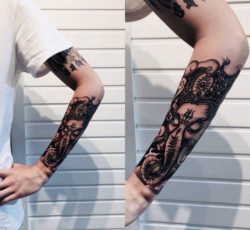 修改遮盖失败纹身纹身图片_成品原创传统人物动物鬼神手臂纹身图案