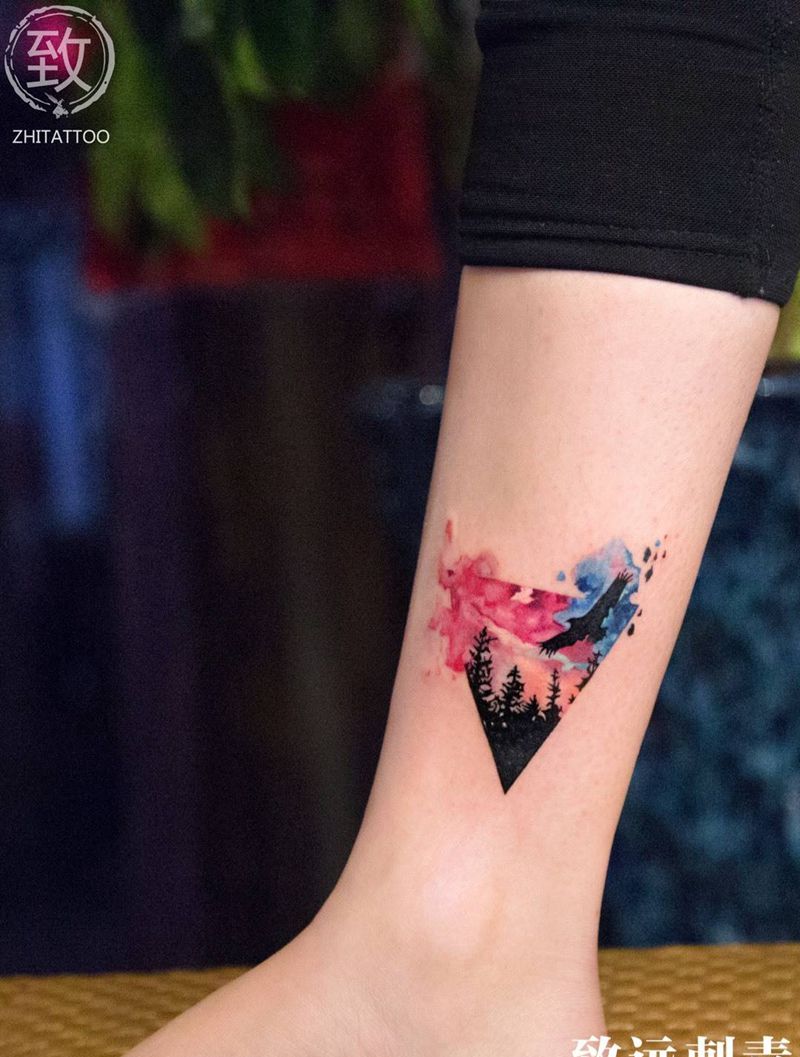 水墨清新纹身图片_成品脚部腿部清新几何动物静物植物原创图腾纹身图案