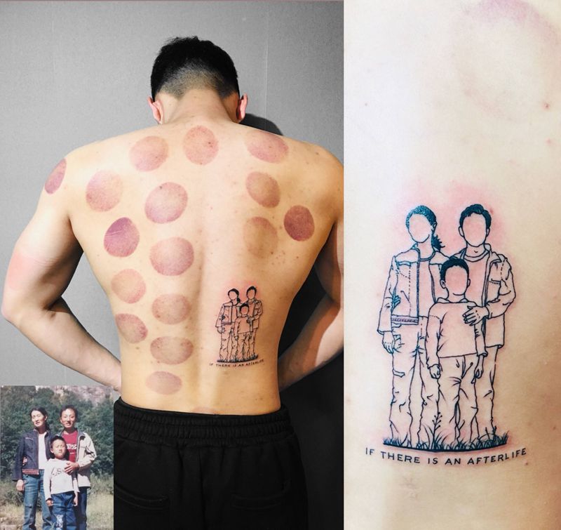 父母，无论何时都是自己避风的港湾，最长情的陪伴－家庭篇纹身图片_背部简笔画线条纹身图案