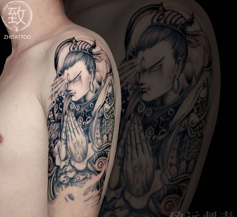 二郎神纹身图片_成品手臂手部肩部传统动物鬼神原创纹身图案