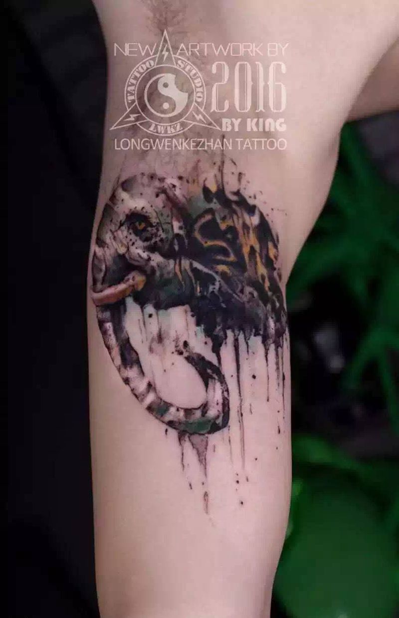 龙纹刻战刺青纹身图片_成品手臂欧美动物纹身图案