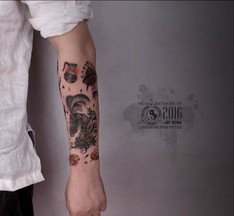 龙纹刻战刺青出品纹身图片_成品手臂欧美纹身图案