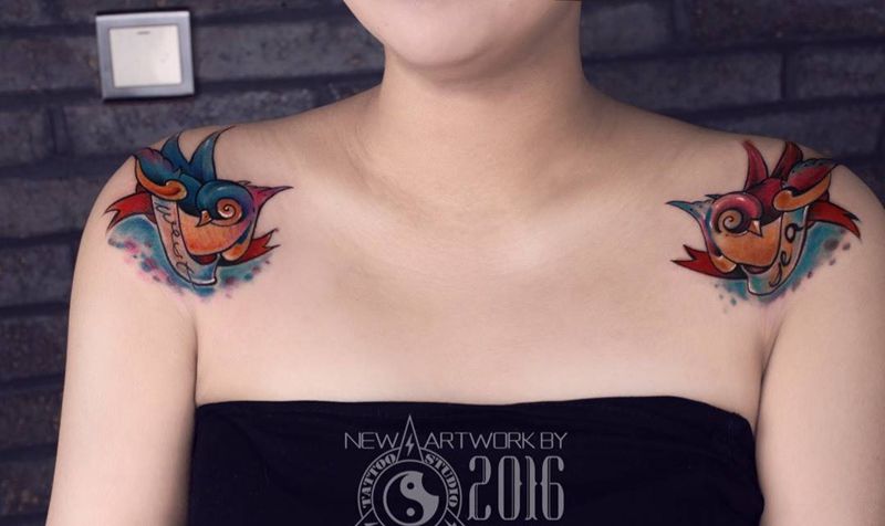 龙纹刻战刺青工作室出品纹身图片_成品肩部欧美原创动物纹身图案